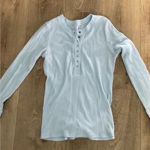 Aerie Buttoned Loose Fit Blue Long Sleeve